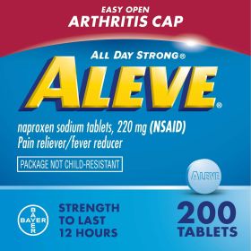 Aleve Tablets Easy Open Arthritis Cap Naproxen Sodium Pain Reliever, 200 Count