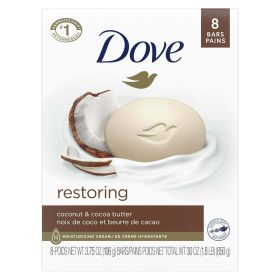 Dove Restoring Gentle Women's Beauty Bar Soap All Skin Type Coconut & Cocoa Butter, 3.75 oz (8 Bars)