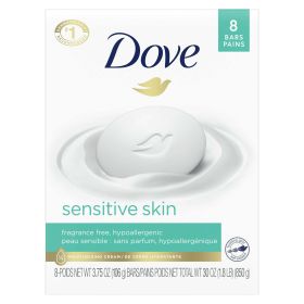 Dove Sensitive Skin Gentle Beauty Bar Soap, Unscented, 3.75 oz (8 Bars)