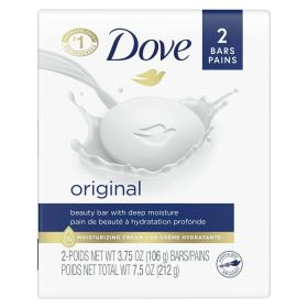 Dove Original Deep Moisturizing Beauty Bar Soap All Skin Type, Unscented, 3.75 oz (2 Bars)