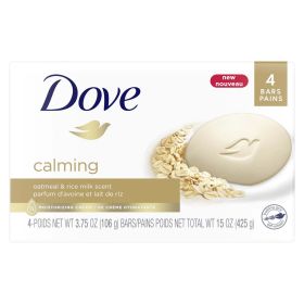 Dove Calming Gentle Beauty Bar Soap, Oatmeal and Rice Milk All Skin Type, 3.75 oz (4 Bars)