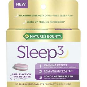 Nature's Bounty Sleep3 Melatonin; Maximum Strength Drug Free Sleep Aid; 10 mg; 30 Count