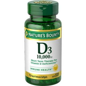 Nature's Bounty Vitamin D3 Softgels; 250 mcg; 10000 IU; 72 Count